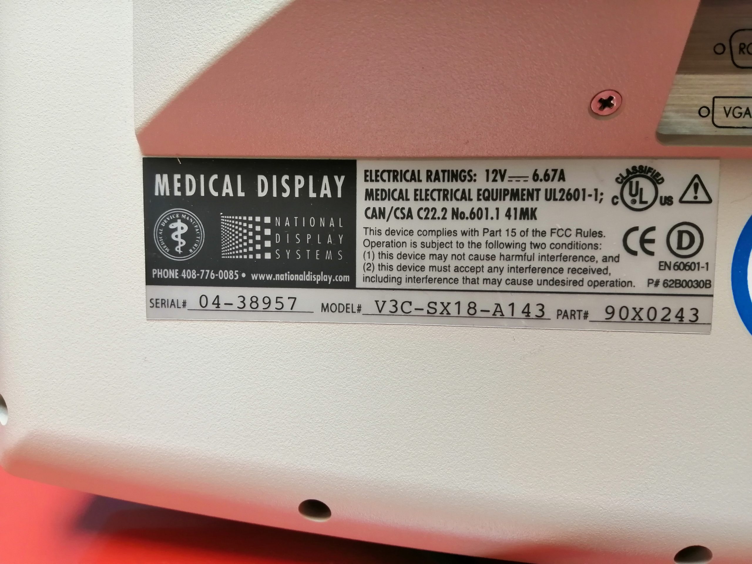 NDS V3C-SX18-A143 LCD Medical Display Monitor 18 video endoscopy mit Netzteil thumbnail 4