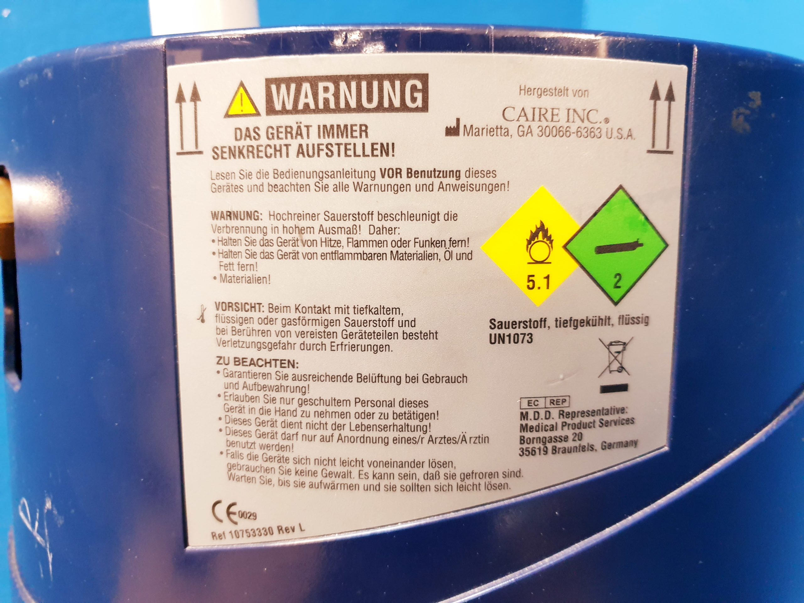 Caire 46,6L LowLoss Flüssig Sauerstoff Tank Flasche — image 1 of 5