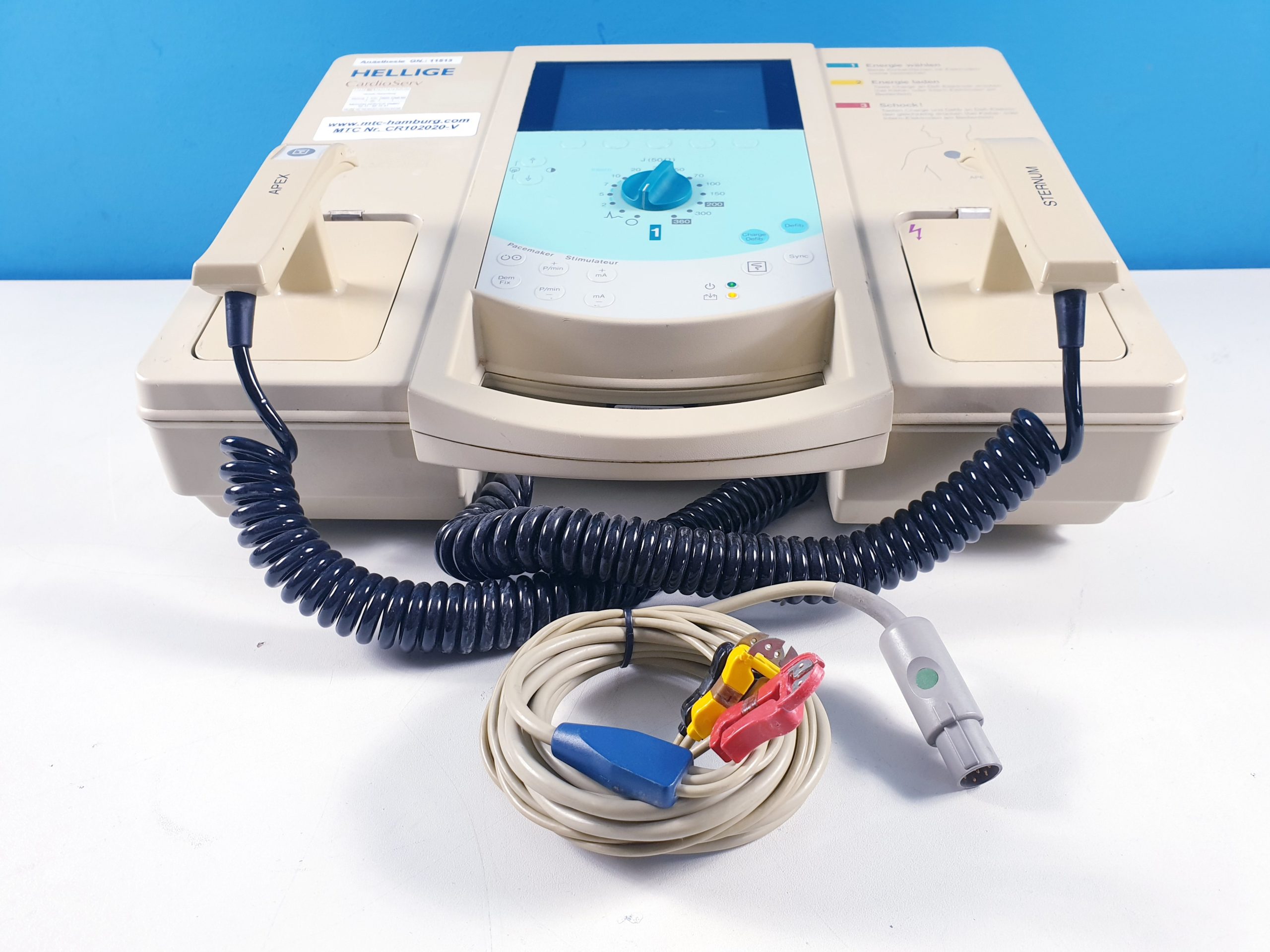 GE Hellige Cardioserv Cardio Serv Defibrillator mit EKG Kabel thumbnail 3