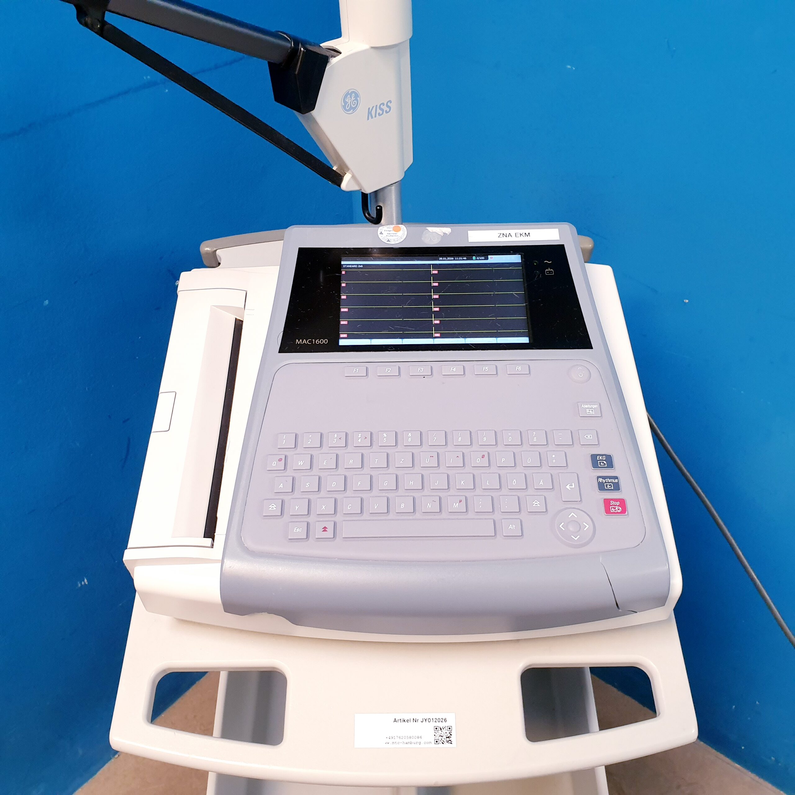 GE MAC 1600 EKG Gerät Ohne Ableitungskabel – mit Rollwagen thumbnail 6