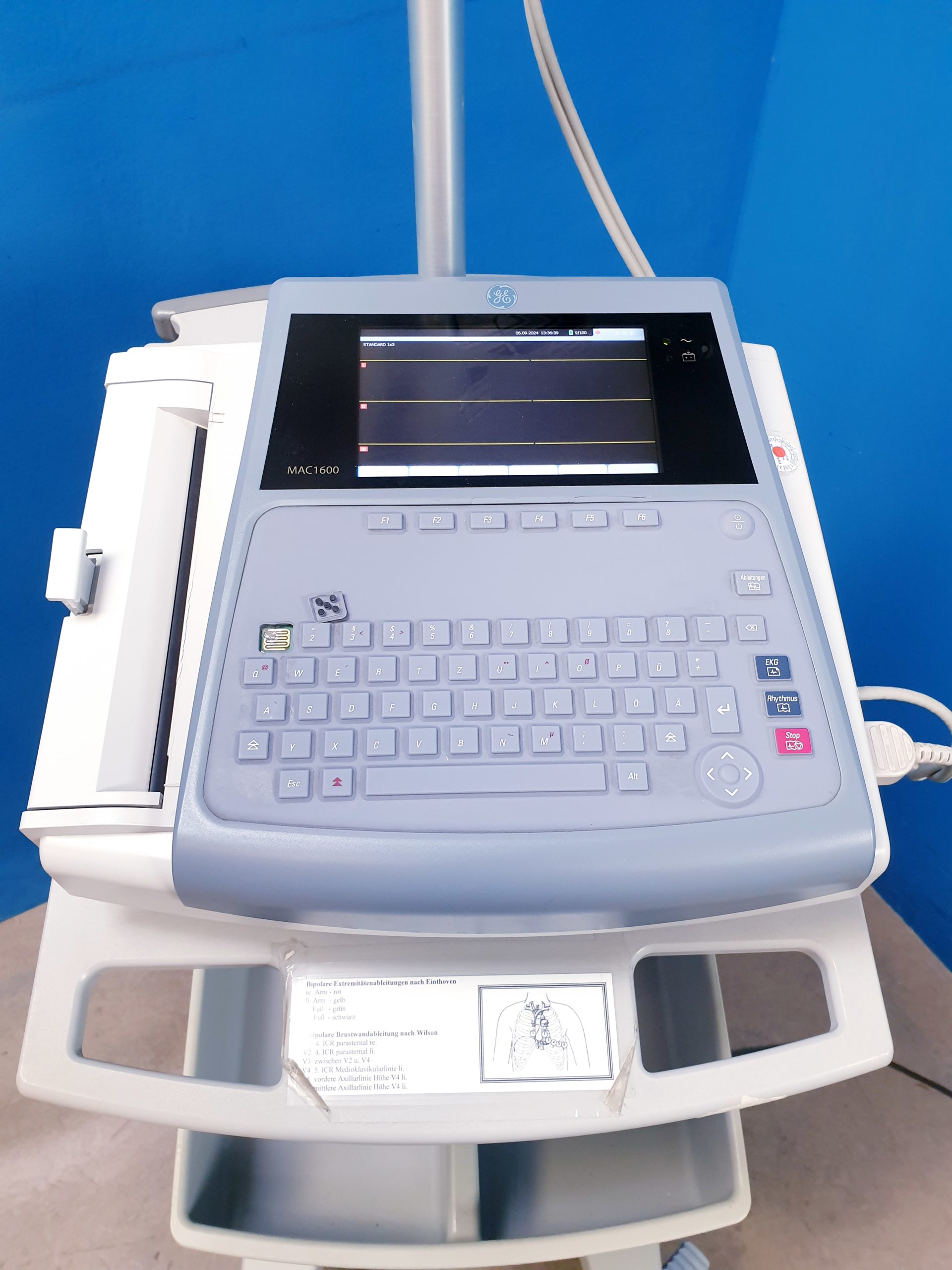Ge Mac 1600 EKG Gerät mit Gerätewagen mit Kabelarmhalterung thumbnail 10
