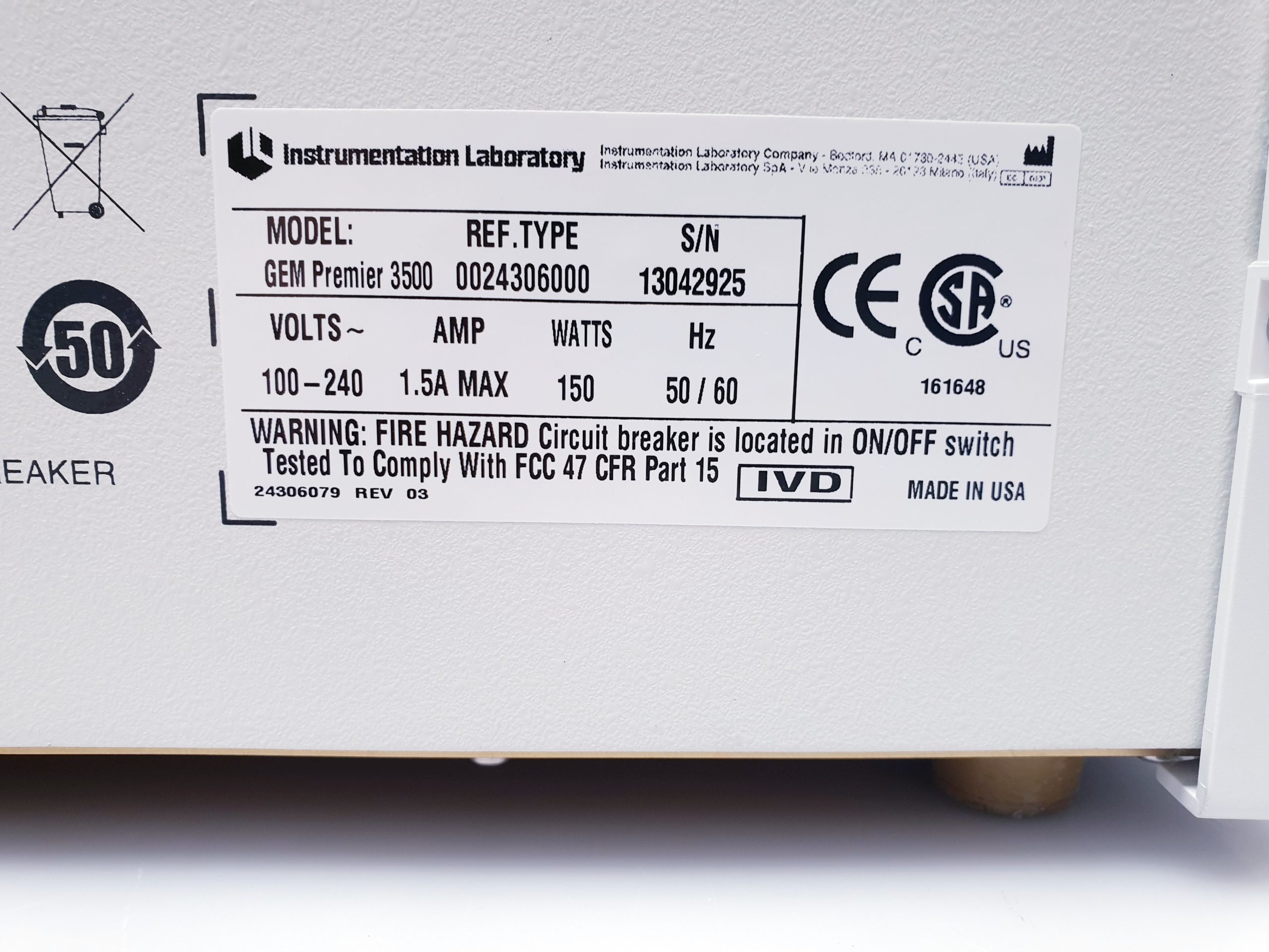 INSTRUMENTATION LABORATORY GEM Premier 3500 thumbnail 12