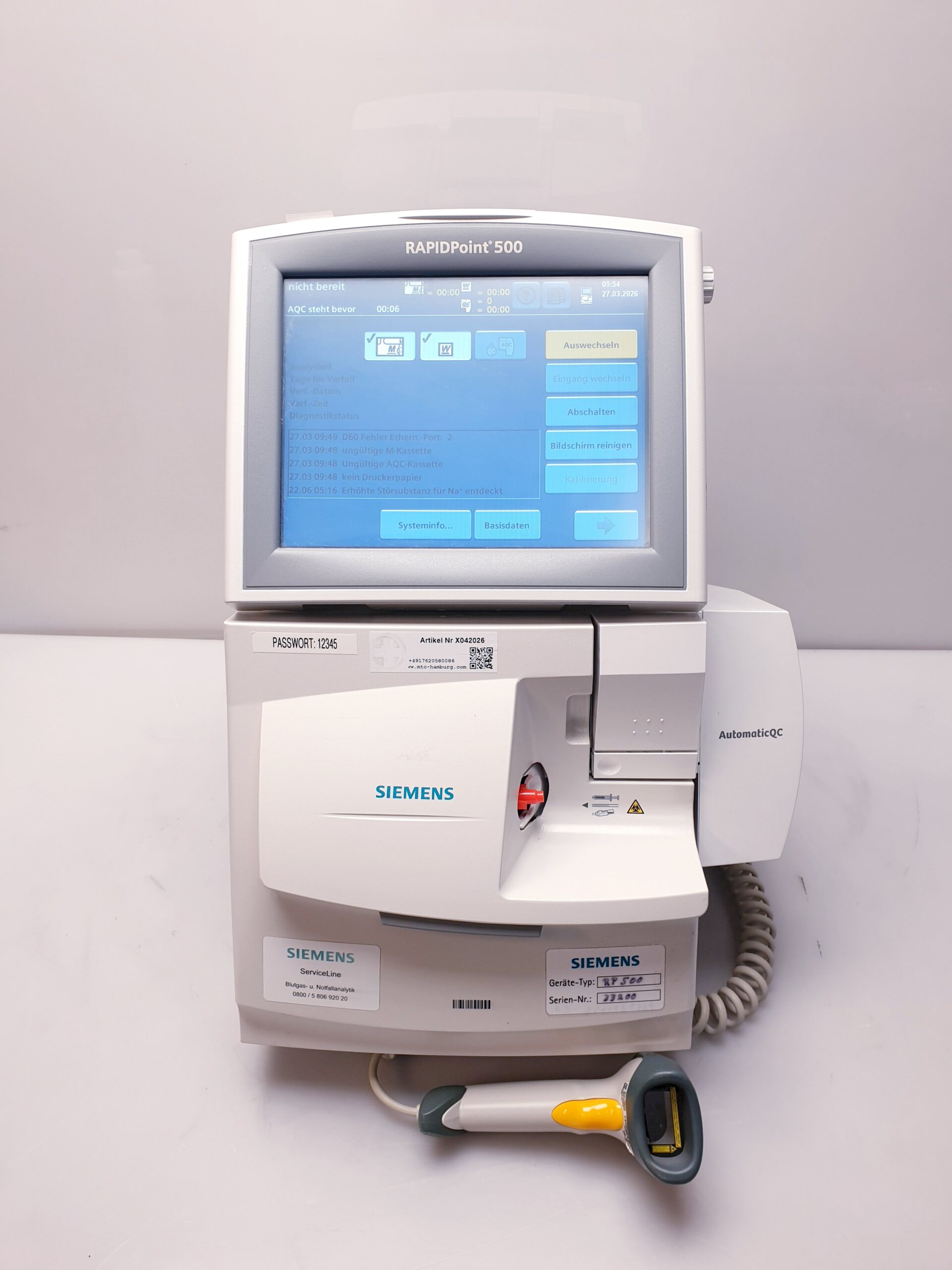 SIEMENS RAPIDPOINT 500 BLUTGASANALYSESYSTEM BlutgasElektrolyt-Analysator thumbnail 2