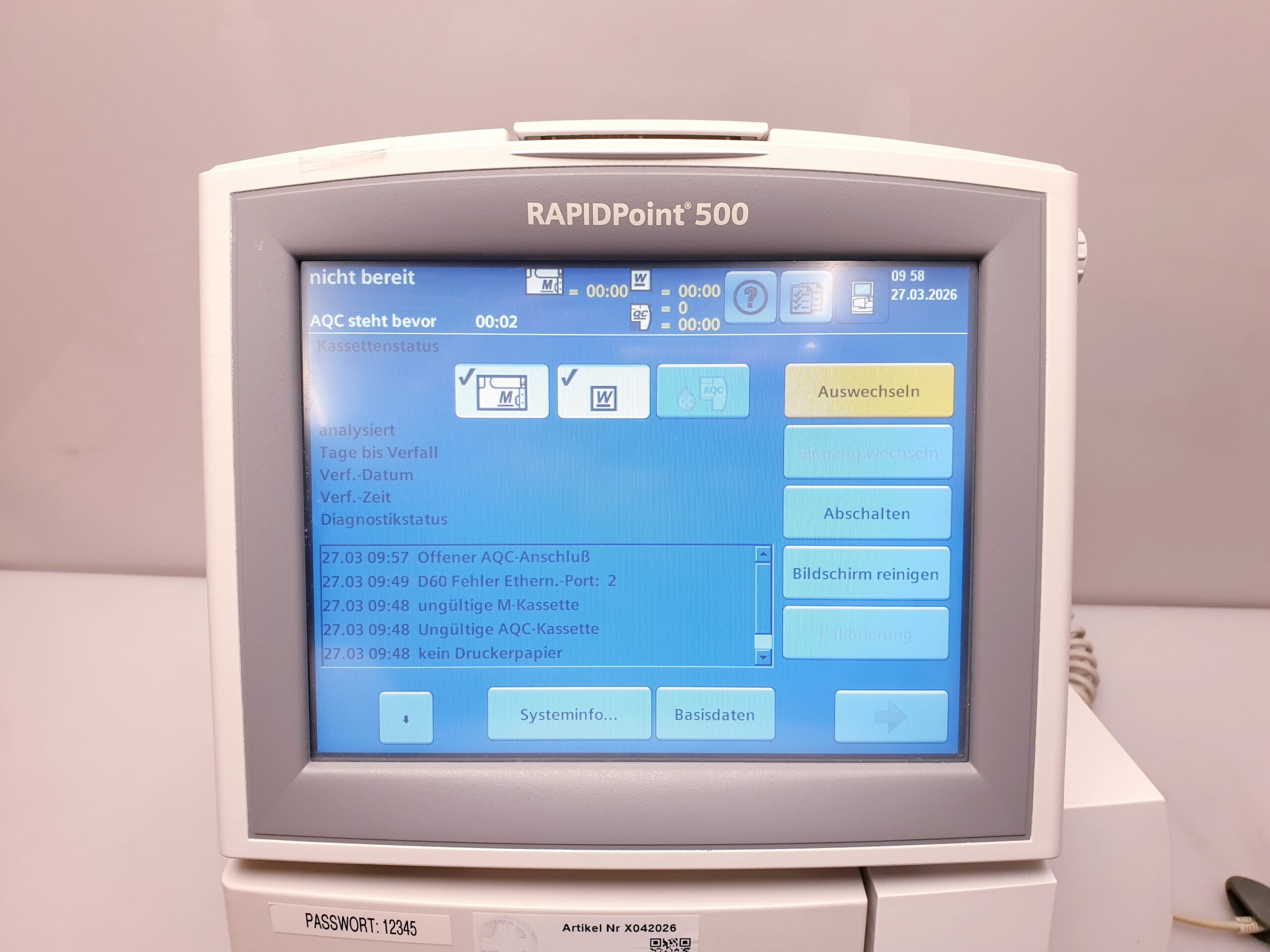 SIEMENS RAPIDPOINT 500 BLUTGASANALYSESYSTEM BlutgasElektrolyt-Analysator thumbnail 10