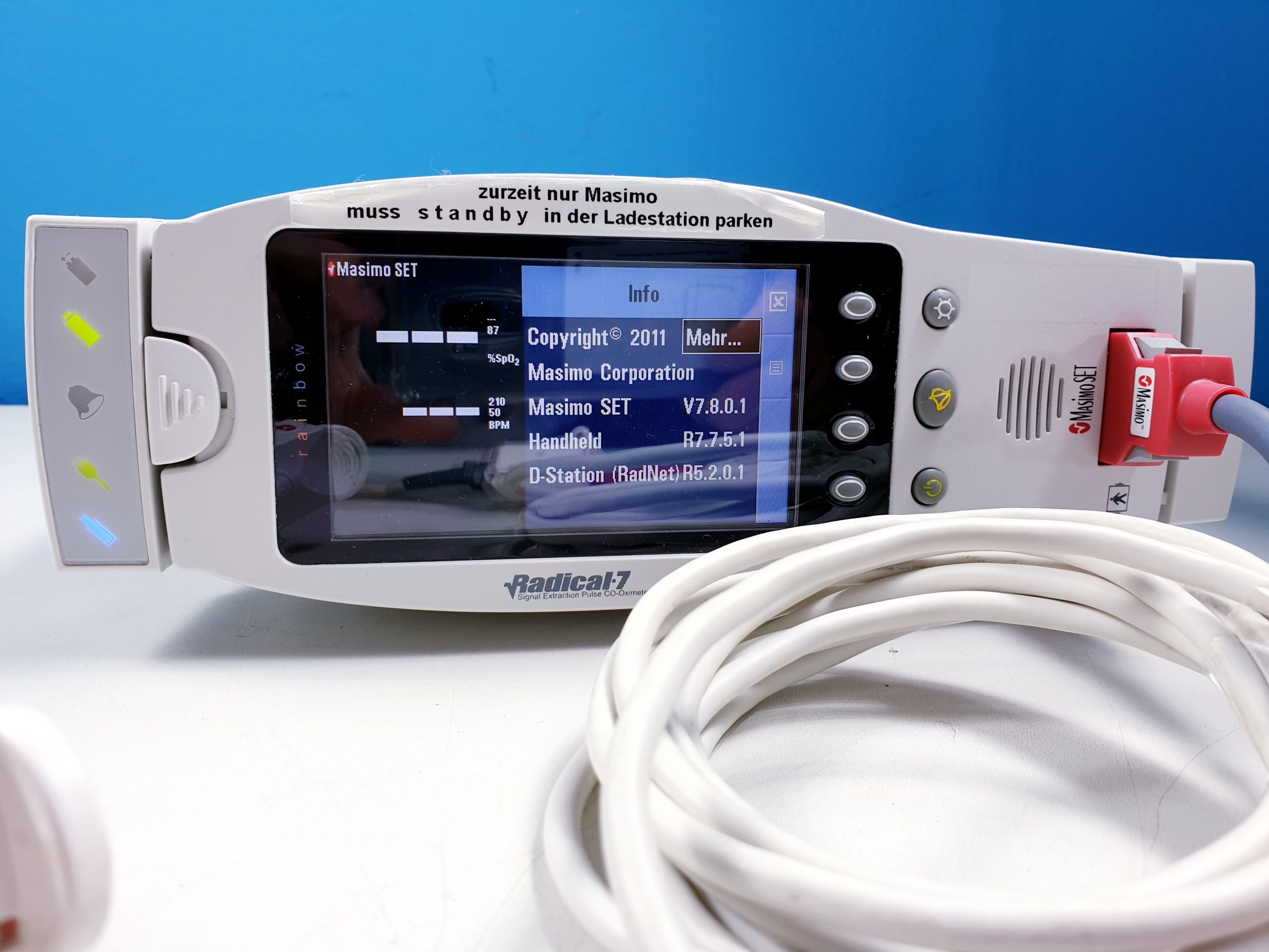 Masimo Radical 7 Rainbow / Radical-7 SpO2 Monitor mit Sensor thumbnail 3