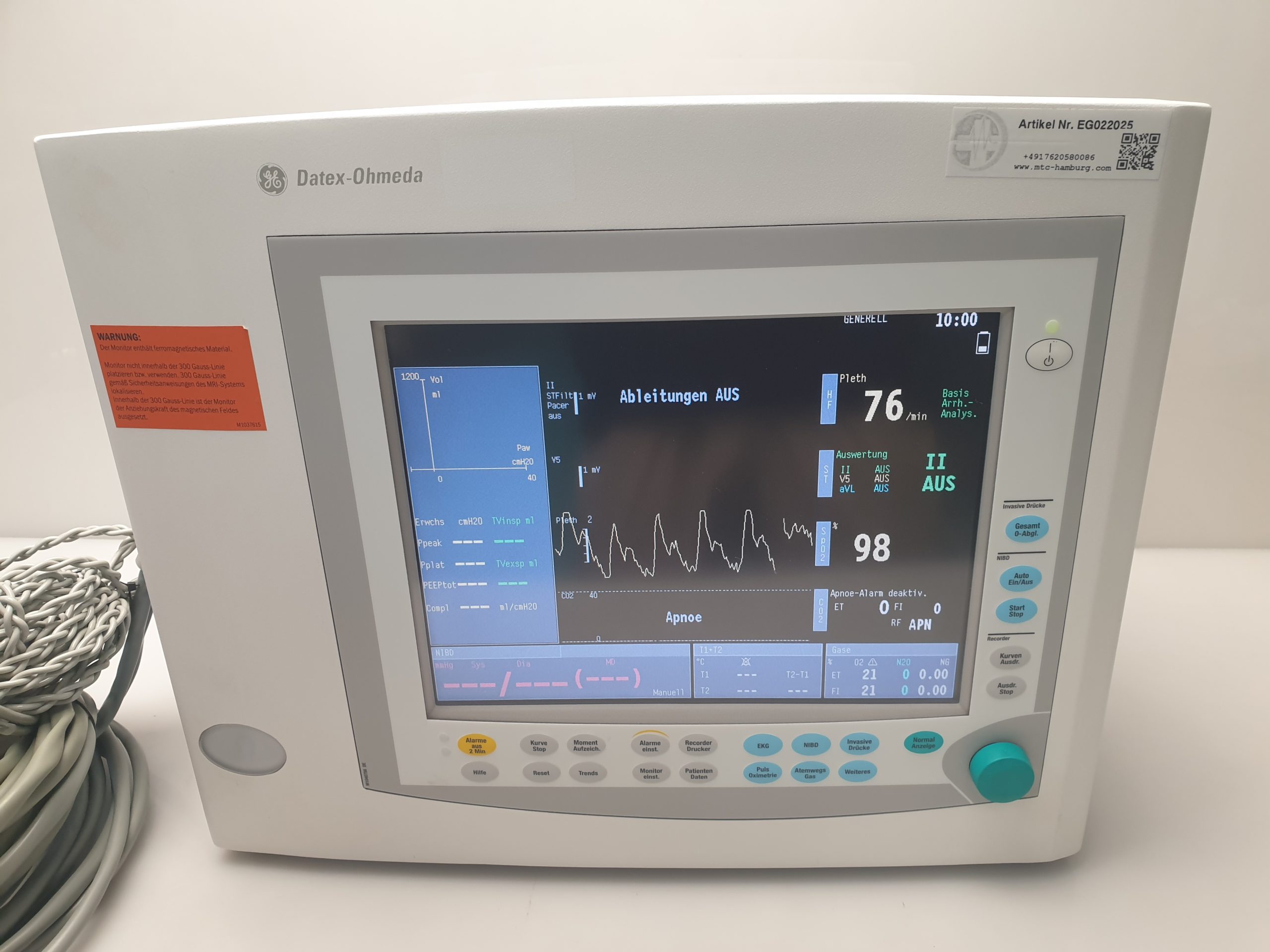 GE Datex-Ohmeda N-MRI2-01 Anesthesie MRI Patient Monitor thumbnail 8