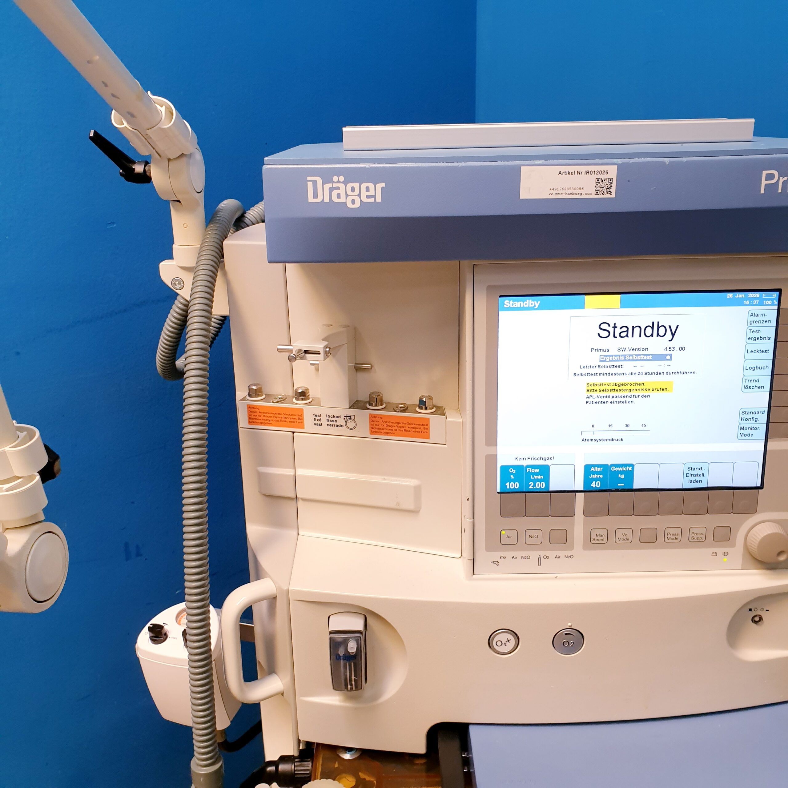 Dräger Primus Narkosegerät Paramagnetische Sauerstoffmessung SW. 4.53.00 thumbnail 19