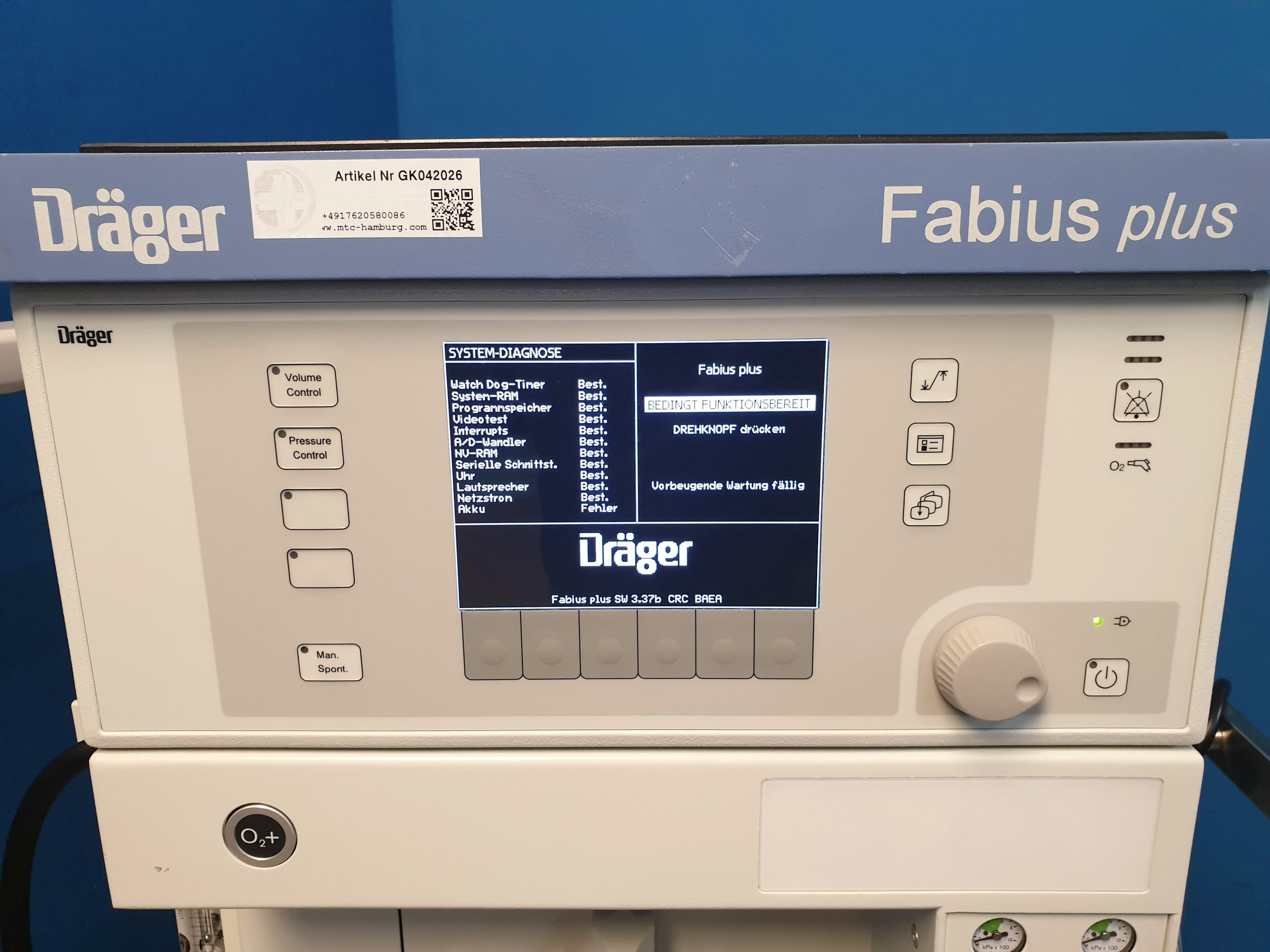 Draeger Dräger Fabius Plus Narkose Beatmungsgerät SW-V 3.37 thumbnail 12