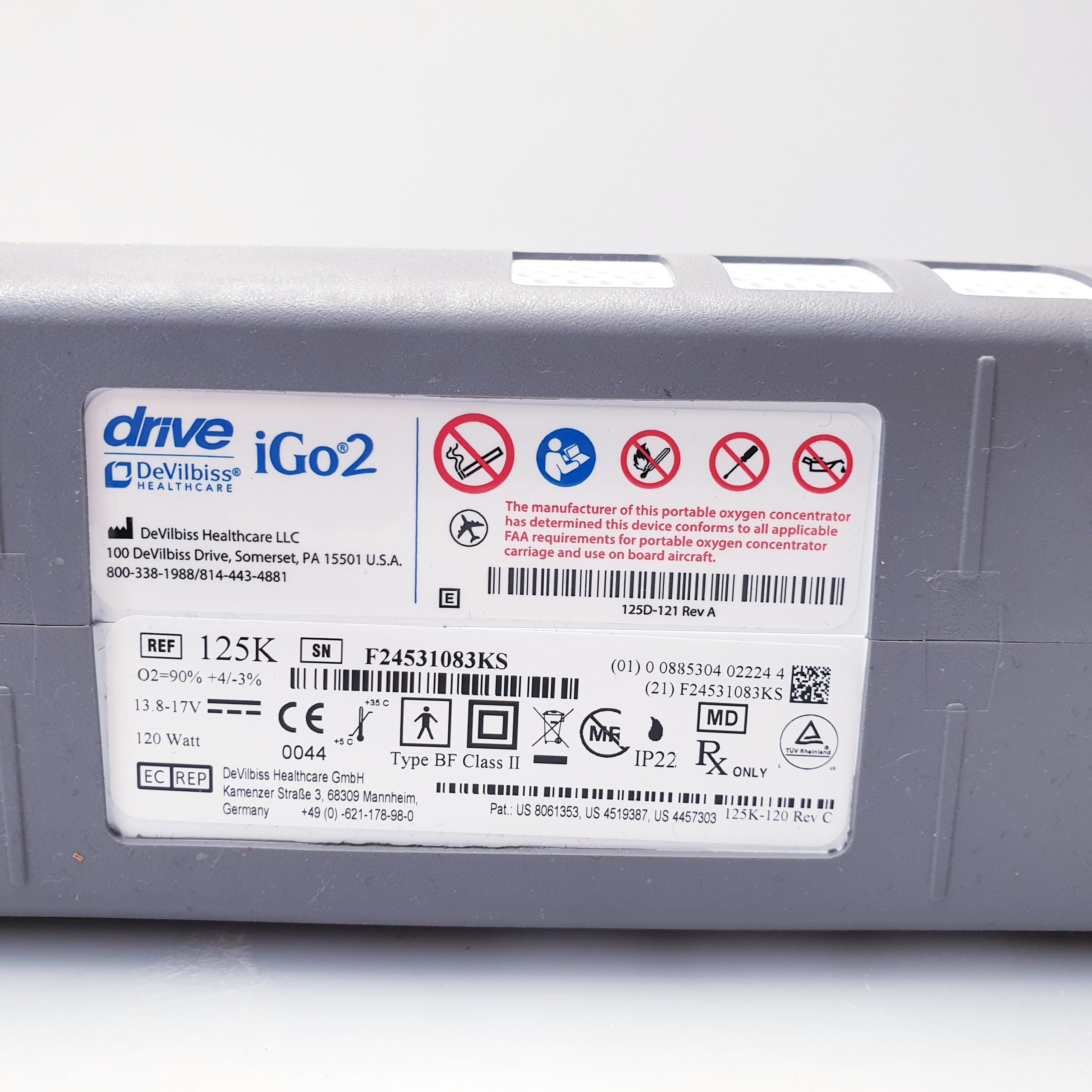 Drive iGo2 Portable Oxygen Concentrator 125K, RRC2040‑2 Sauerstoffkonzentrator – Ohne Netzteil thumbnail 9