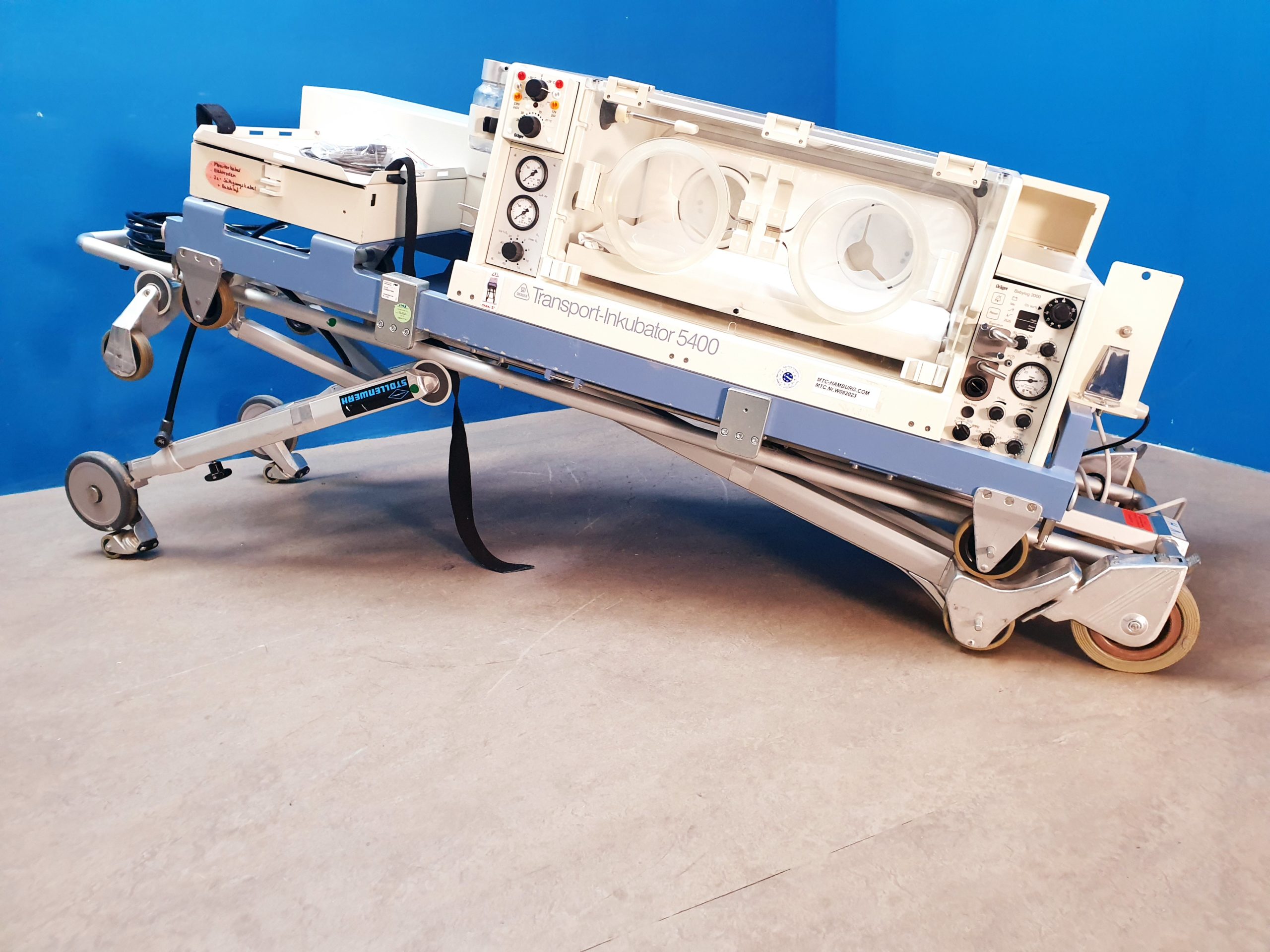 Dräger Draeger Transport Incubator // Transportinkubator 5400 + Babylog 2000 Beatmungsgerät auf fahrbarem Gestell thumbnail 10