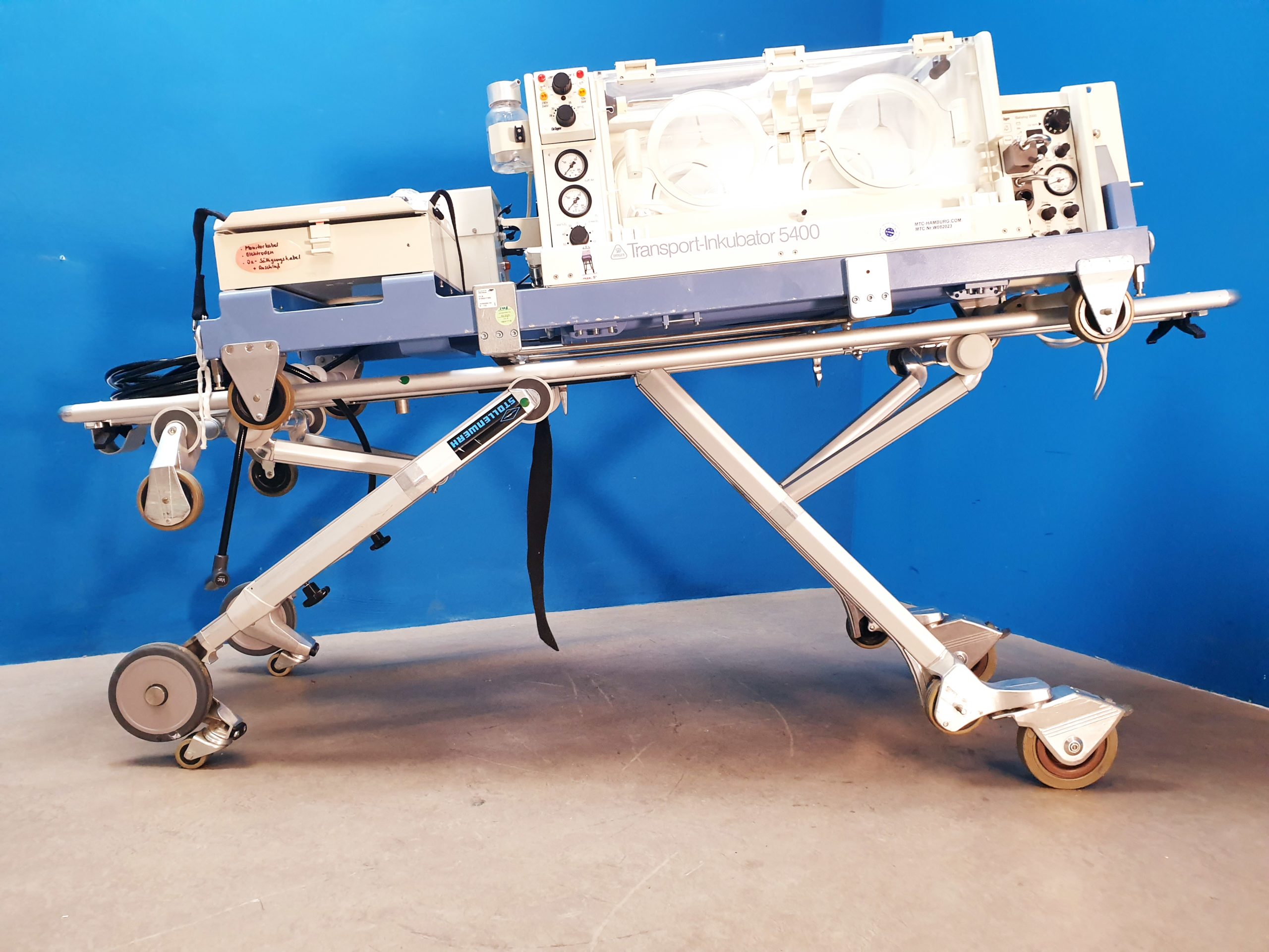 Dräger Draeger Transport Incubator // Transportinkubator 5400 + Babylog 2000 Beatmungsgerät auf fahrbarem Gestell thumbnail 11