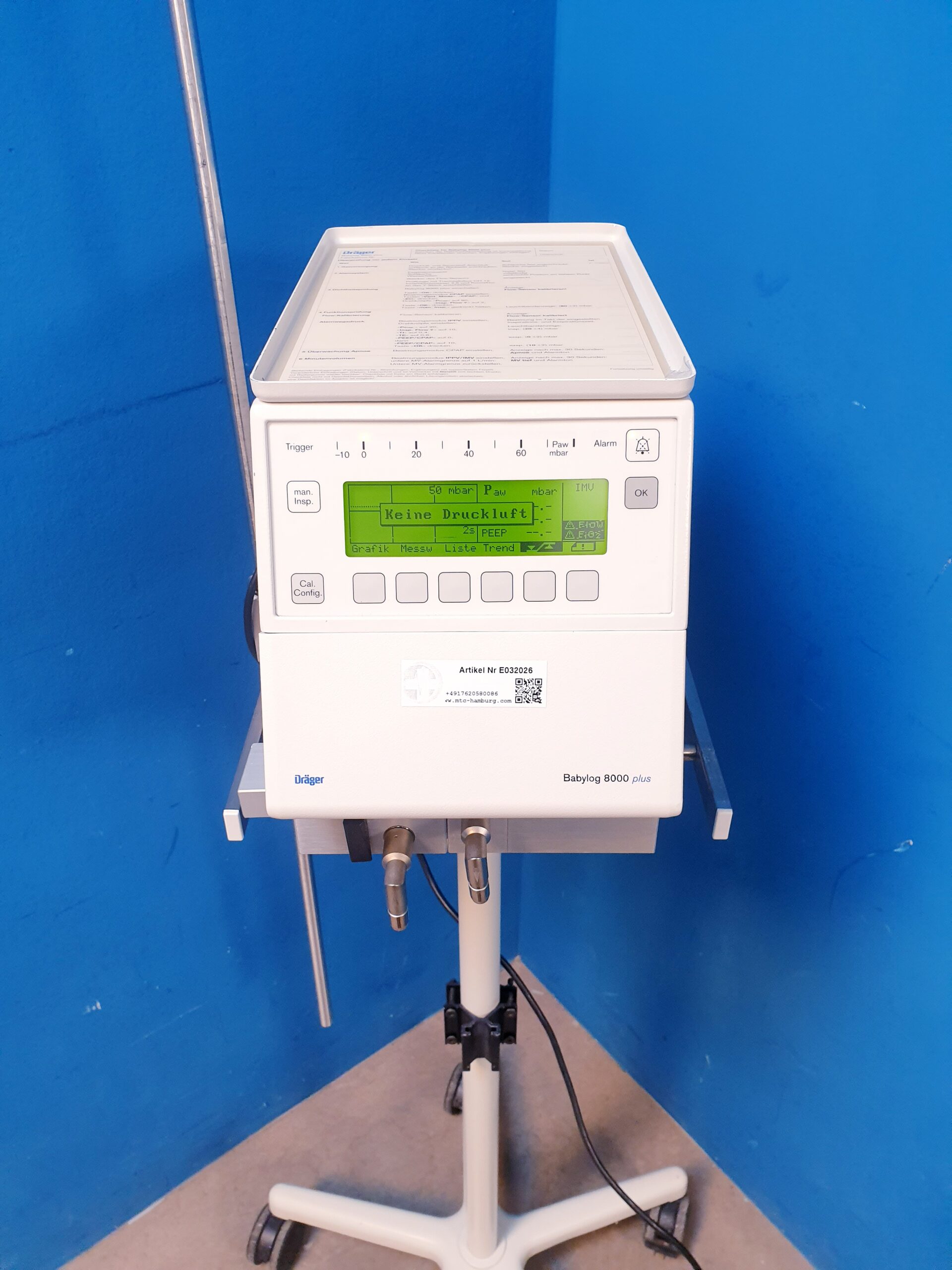 Draeger-Dräger Beatmungsgerät Dräger Babylog 8000 plus+fahrbarem Stativ thumbnail 11