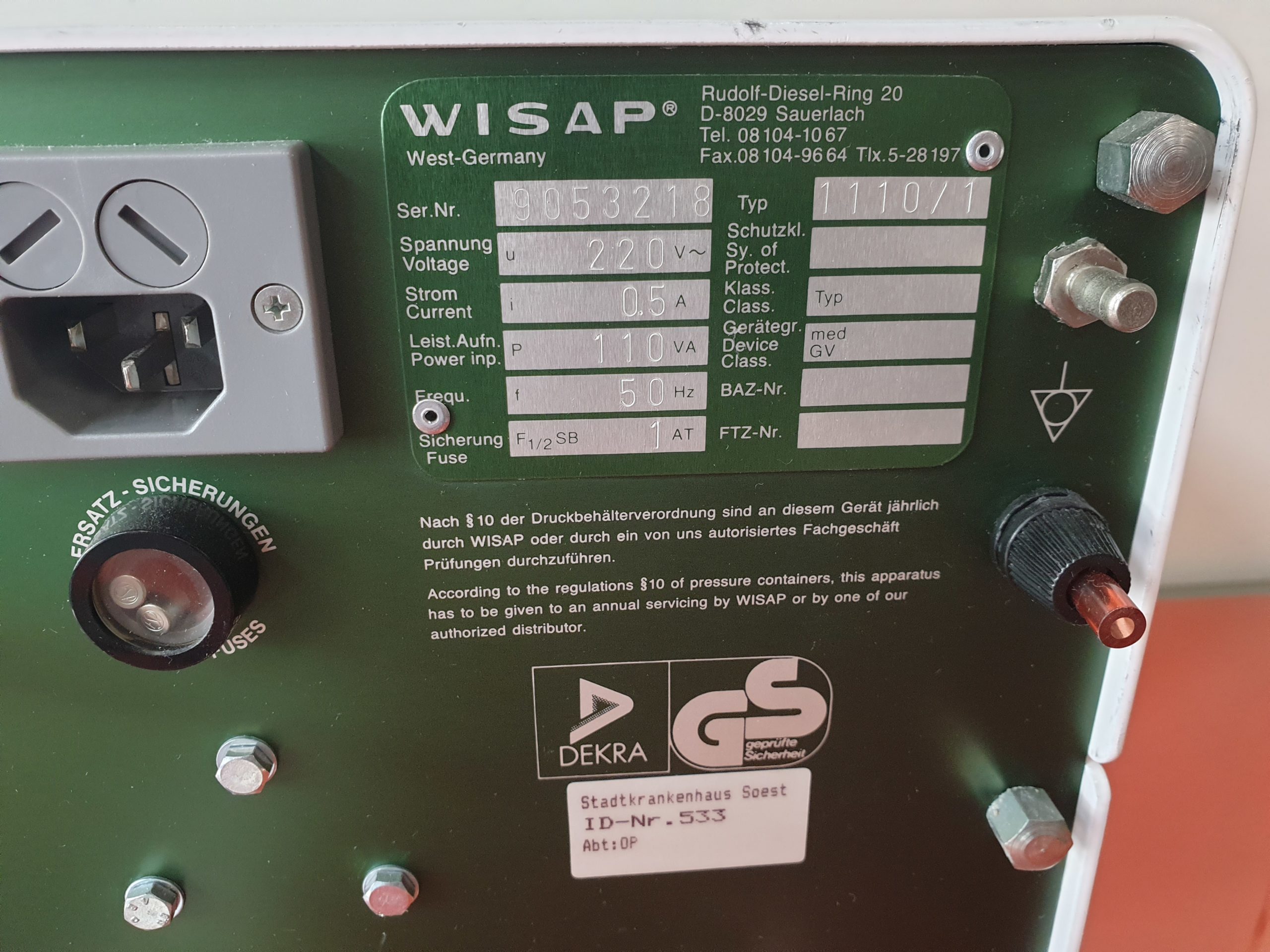 Wisap 1110/1 Universal Pertubationsgerät CO2 Insufflator nach Fikentscher Semm Modell T thumbnail 5