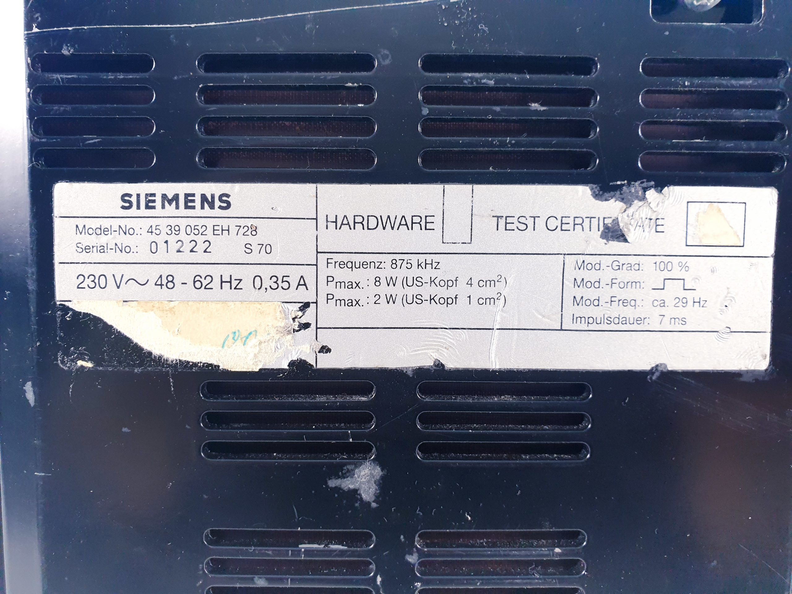 Siemens SONOSTAT 833 Ultraschalltherapiegerät mit ERA 4Cm2 875 KHz Kopf thumbnail 4