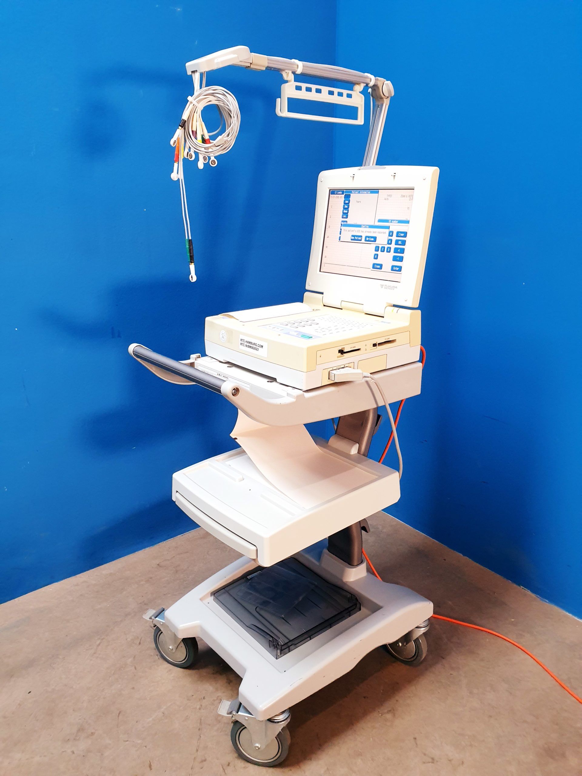 Fukuda Denshi CardiMax FX-7542 EKG Machine on Stand / Gestell mit with 10 Lead ECG Leads — image 1 of 5