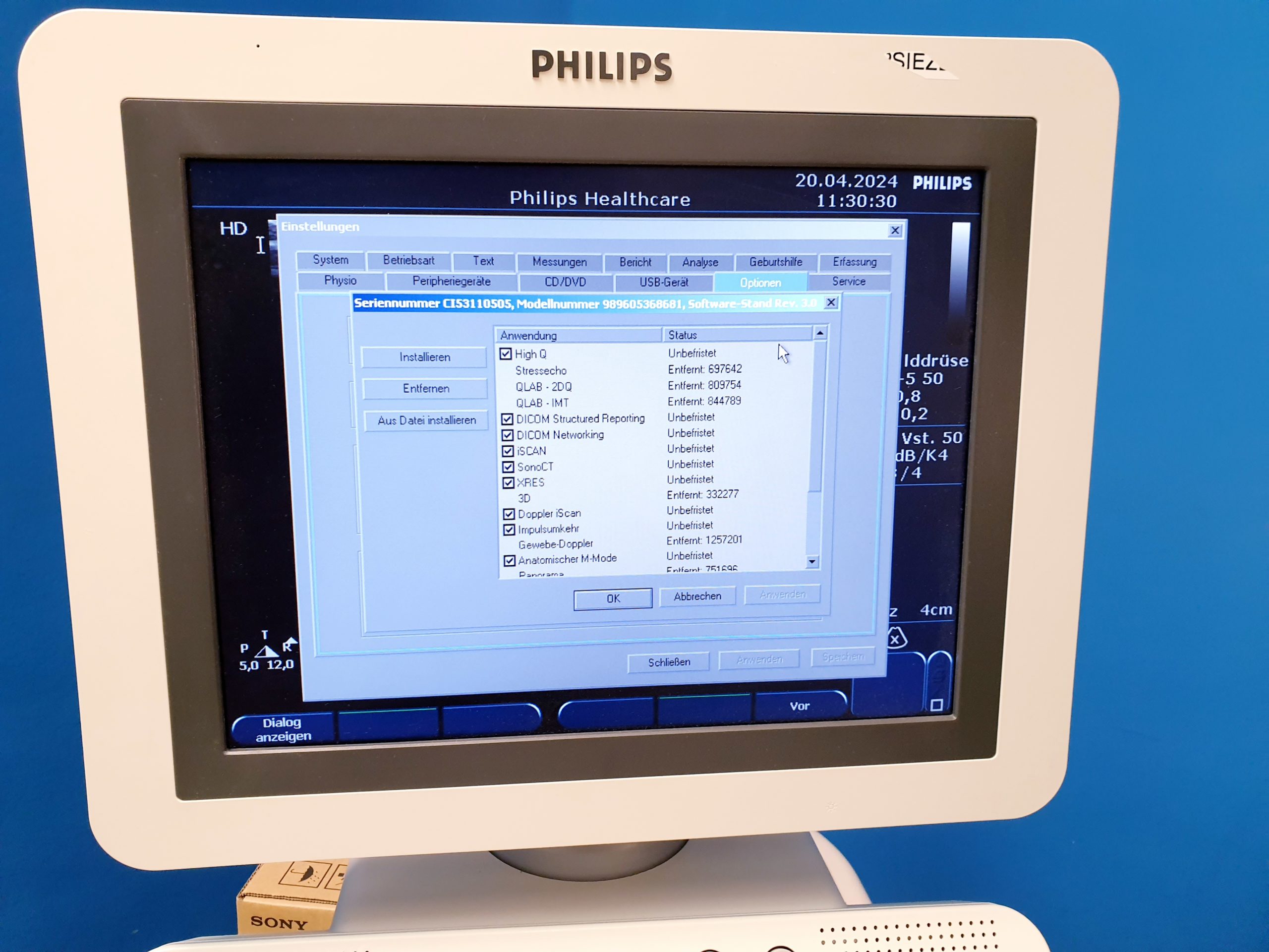 Philips HD7 XE Ultraschallgerät + S4-2 Echo Sonde + L12-5 Linear – Kardio- Doppler – Farbdoppler thumbnail 18