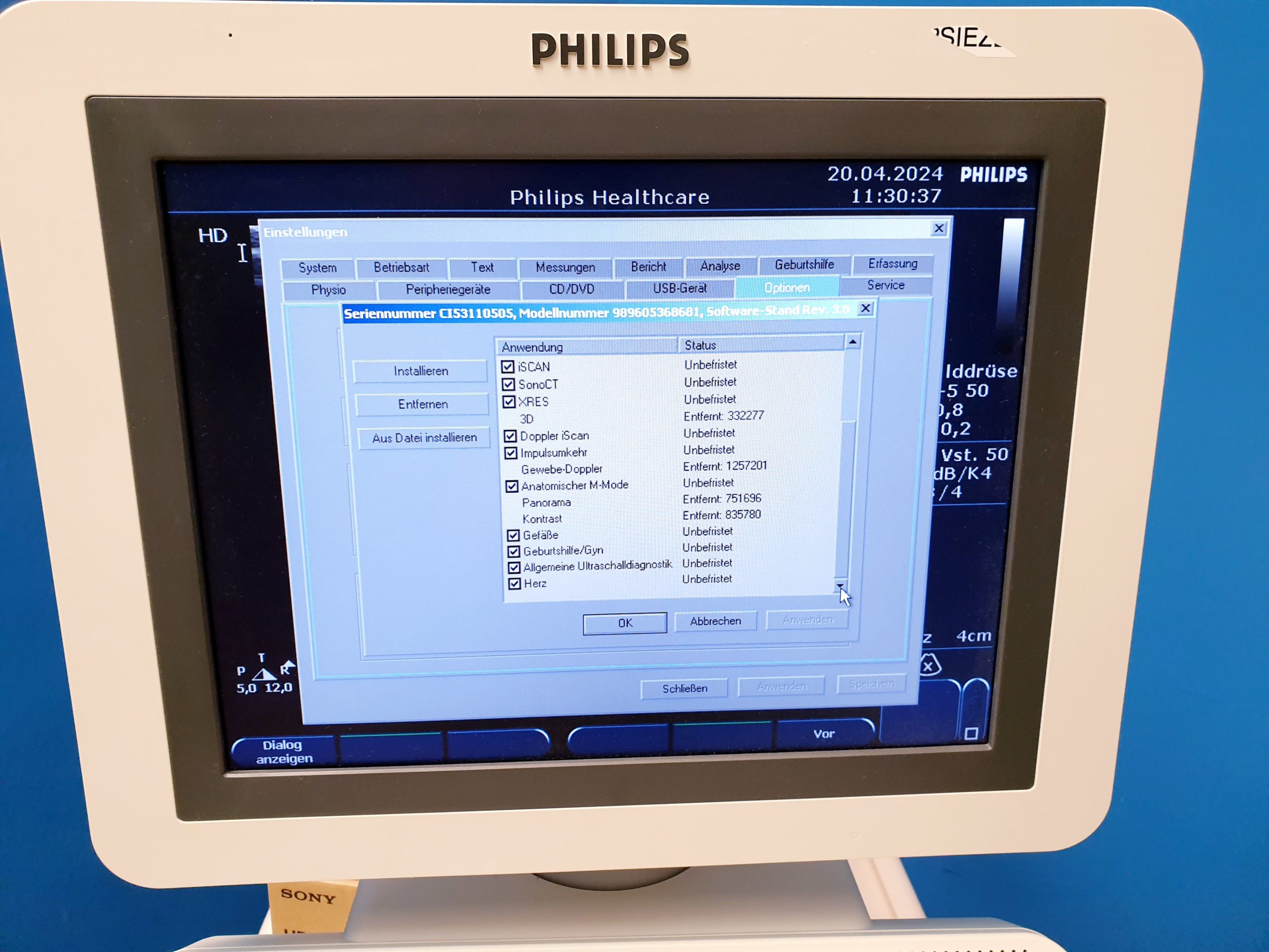 Philips HD7 XE Ultraschallgerät + S4-2 Echo Sonde + L12-5 Linear – Kardio- Doppler – Farbdoppler thumbnail 19