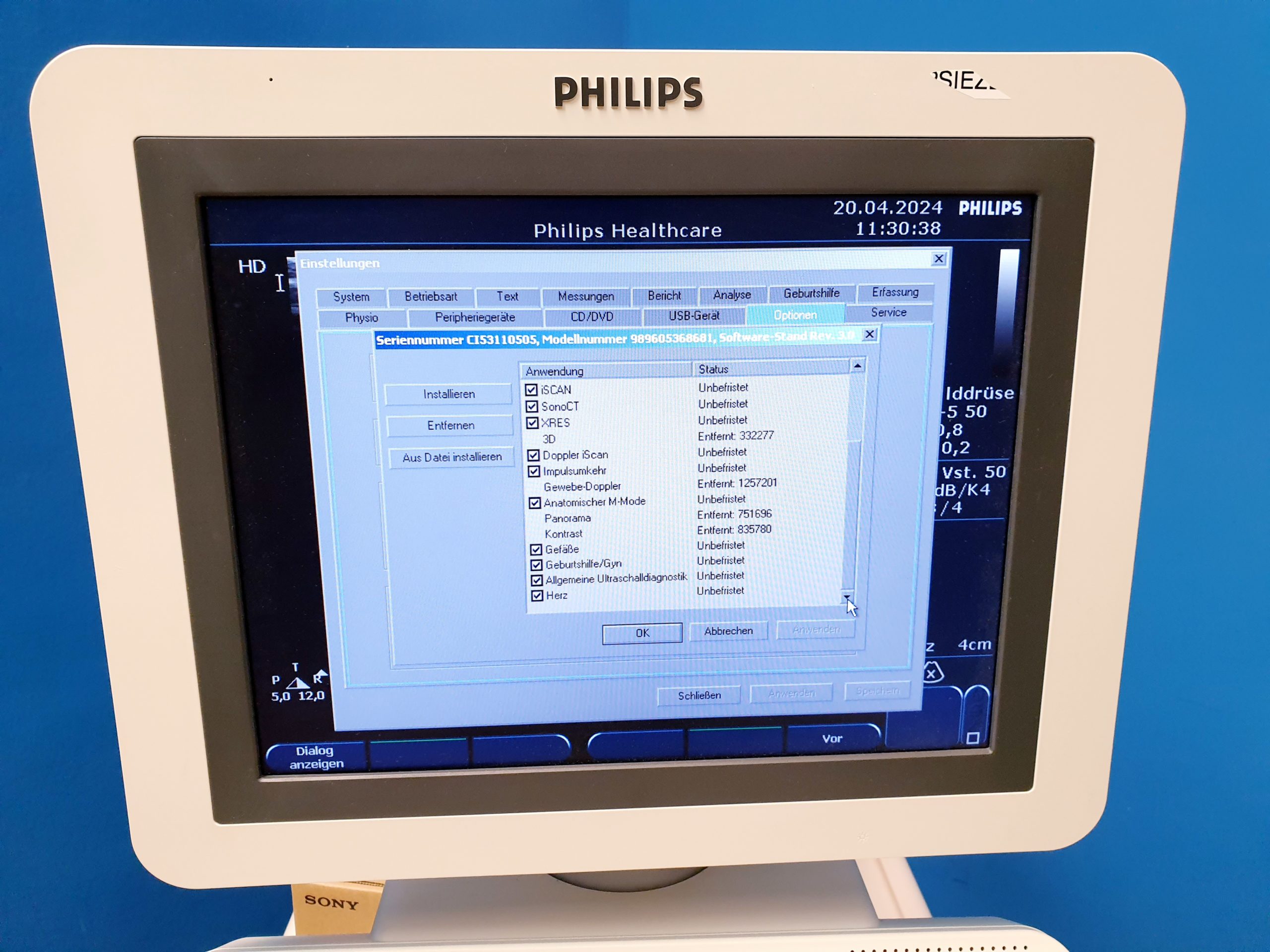 Philips HD7 XE Ultraschallgerät + S4-2 Echo Sonde + L12-5 Linear – Kardio- Doppler – Farbdoppler thumbnail 20